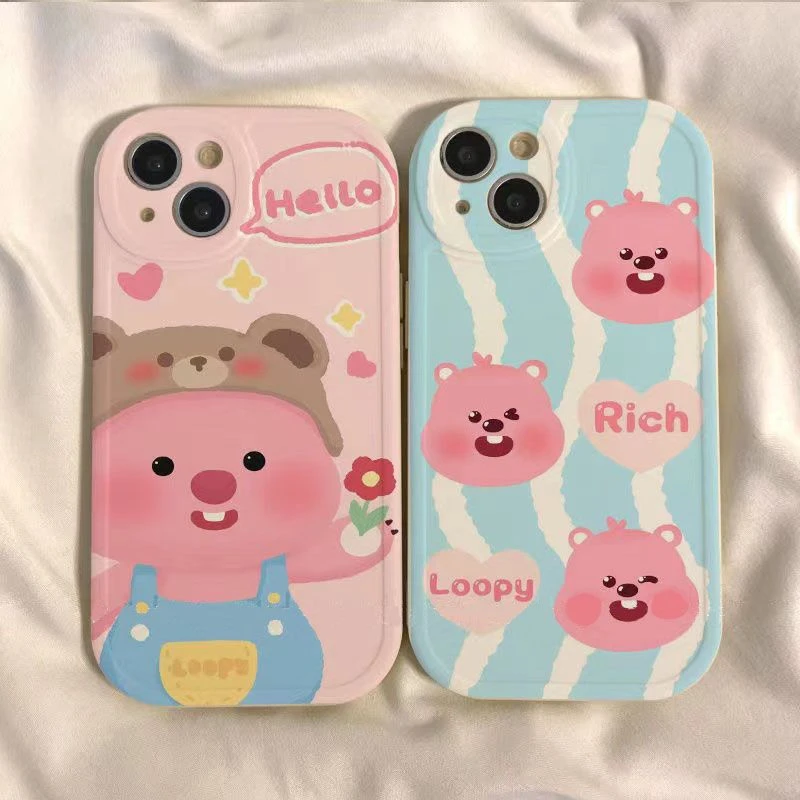 可爱海狸苹果14promax手机壳iphone13新款15女款12全包防摔11卡通
