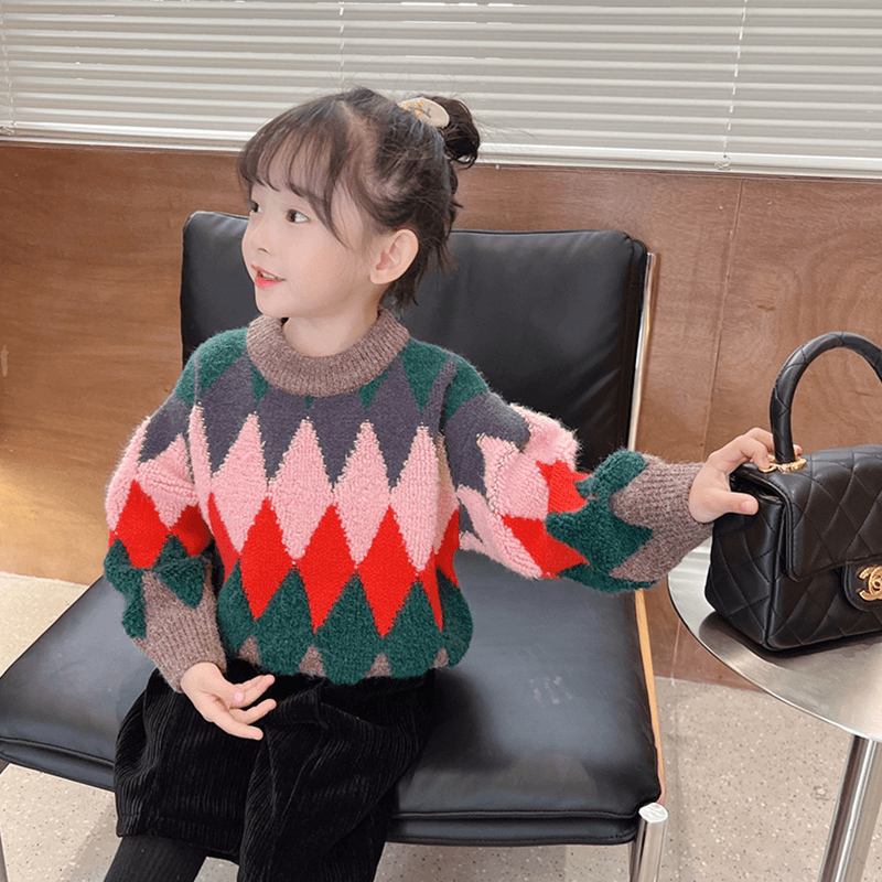 仓库搬迁童装+2D336+加厚中小童装毛巾绣针织衫女童洋气毛衣