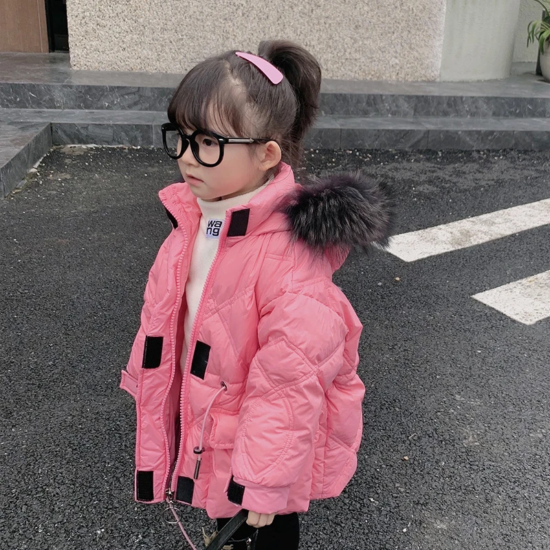 仓库搬迁童装+0D197+90白鸭绒保暖儿童毛领羽绒服女童中长款