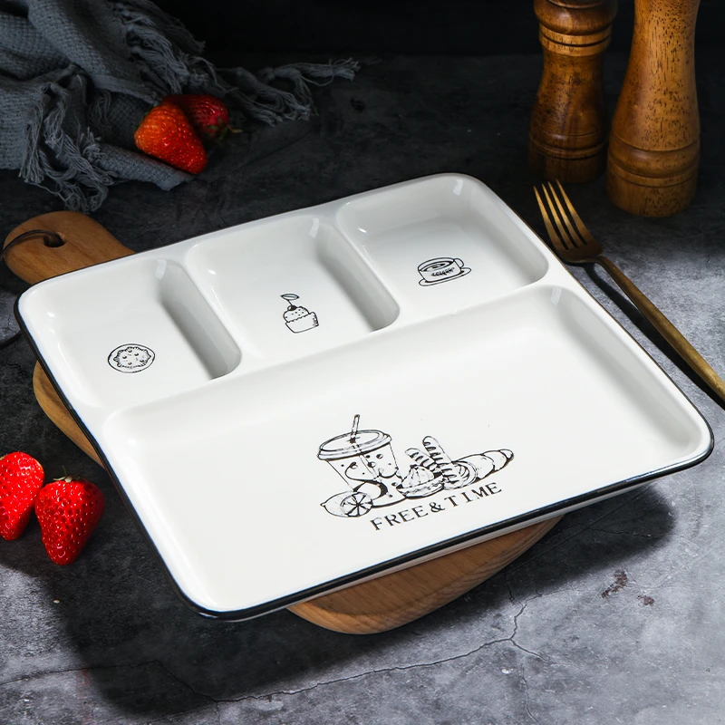 顺祥陶瓷11.2英寸陶瓷减脂分餐盘一人食定量分格盘釉下彩食堂饭盘