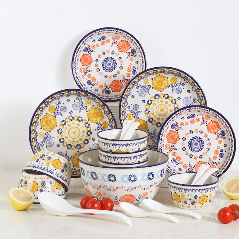 顺祥波西美式复古餐具套装波兰陶瓷碗家用盘子饭碗高级感轻奢芬兰