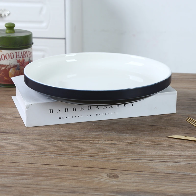 顺祥陶瓷外贸釉下彩10.2英寸护边盘1只装饭盘深色