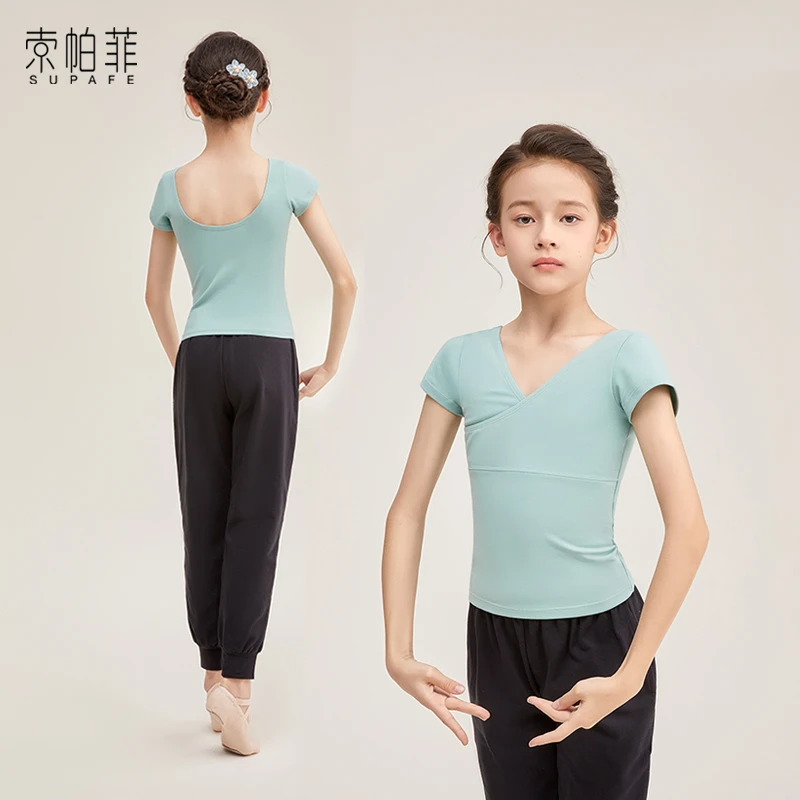 索帕菲儿童专业上衣舞蹈练功服女童芭蕾舞跳舞短袖套装大童女孩