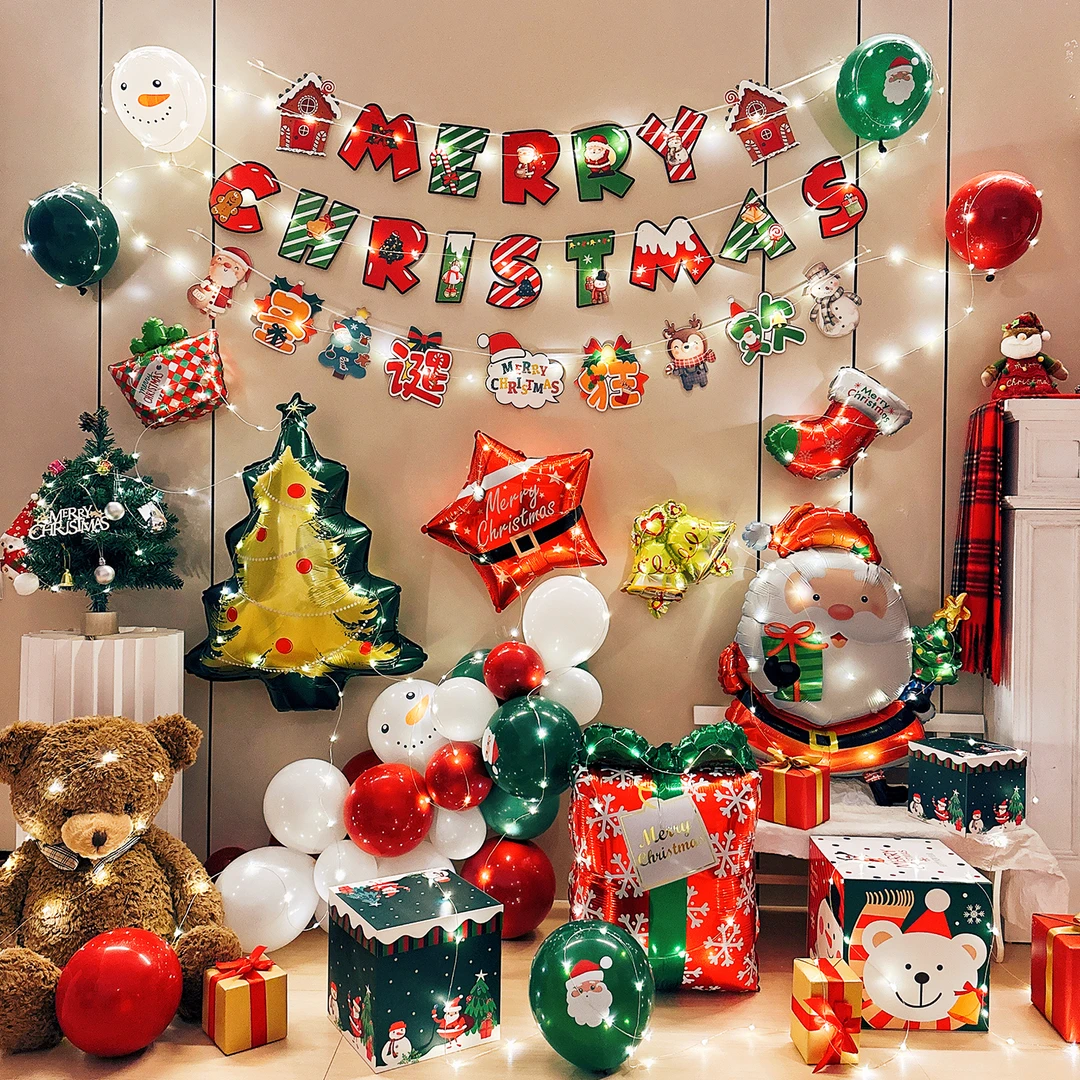 圣诞节装饰品气球套装主题店铺氛围拍照道具圣诞树背景墙场景布置