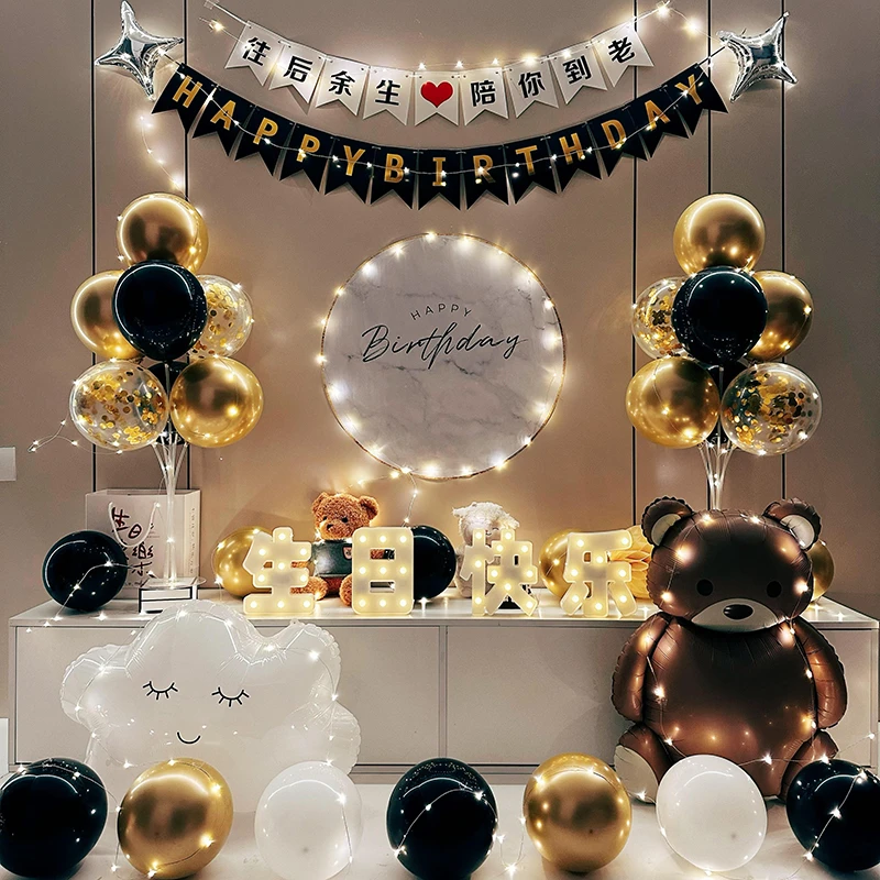 网红生日快乐气球派对18岁成人礼女孩男孩场景布置装饰用品背景墙