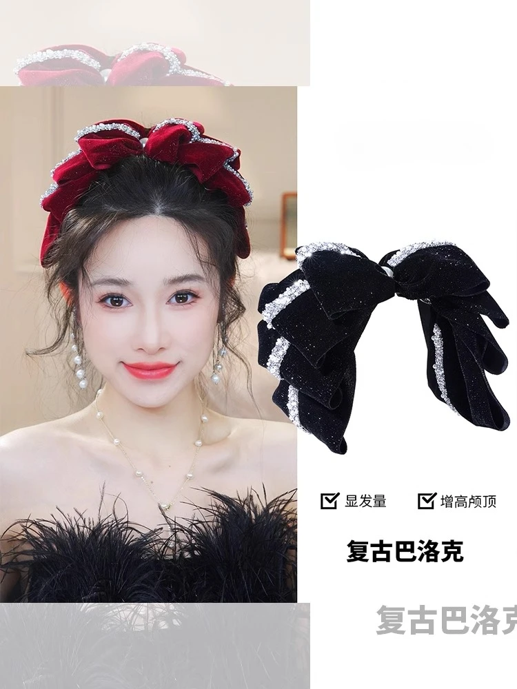 法式复古蝴蝶结丝绒抓夹后脑勺云朵夹半扎发发夹蓬松显发量弹簧夹