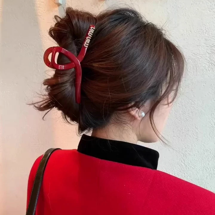新年红色抓夹大号鲨鱼夹高级感发夹女后脑勺2023新款头饰夾子