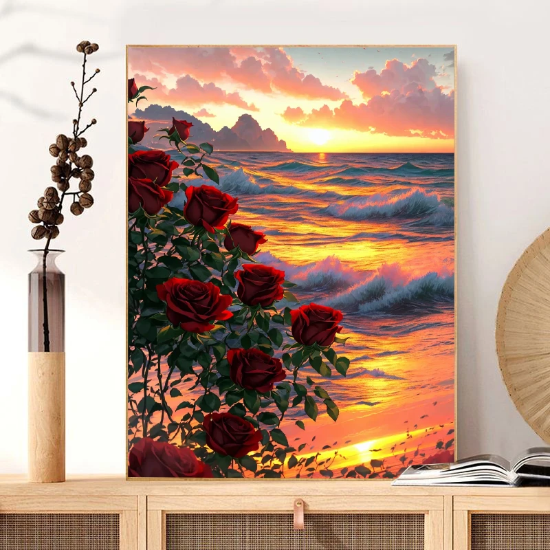 海上玫瑰DIY十字绣手工制作满绣风景花卉客厅装饰简约刺绣