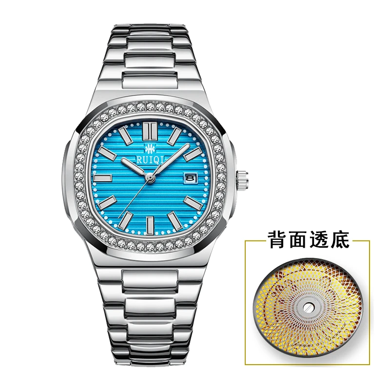 【专属】瑞士注册品牌RUIQI自动摆陀双机芯男士腕表6602蓝