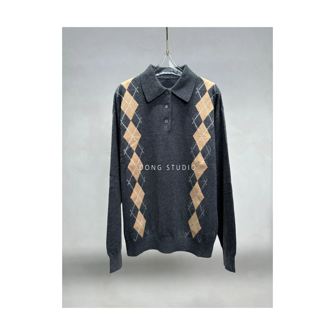 捡漏价*L尺码*苏格兰格宽松polo毛衣I4557