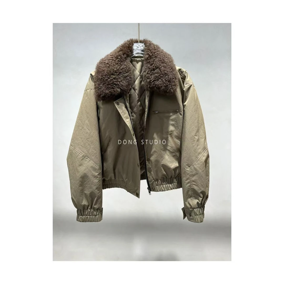 3M雪丽绒可拆卸毛领短款飞行夹克棉服I4687