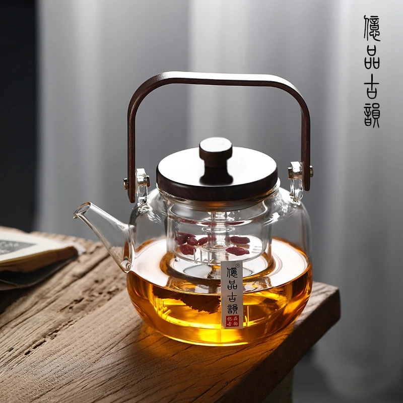 亿品古韵胡桃木斜提梁壶加厚家用过滤电陶炉烧水壶蒸煮一体玻璃茶