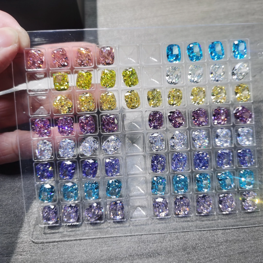 冰花切锆石8*10枕头高品质尖底彩色爆闪肥长方锆石5A