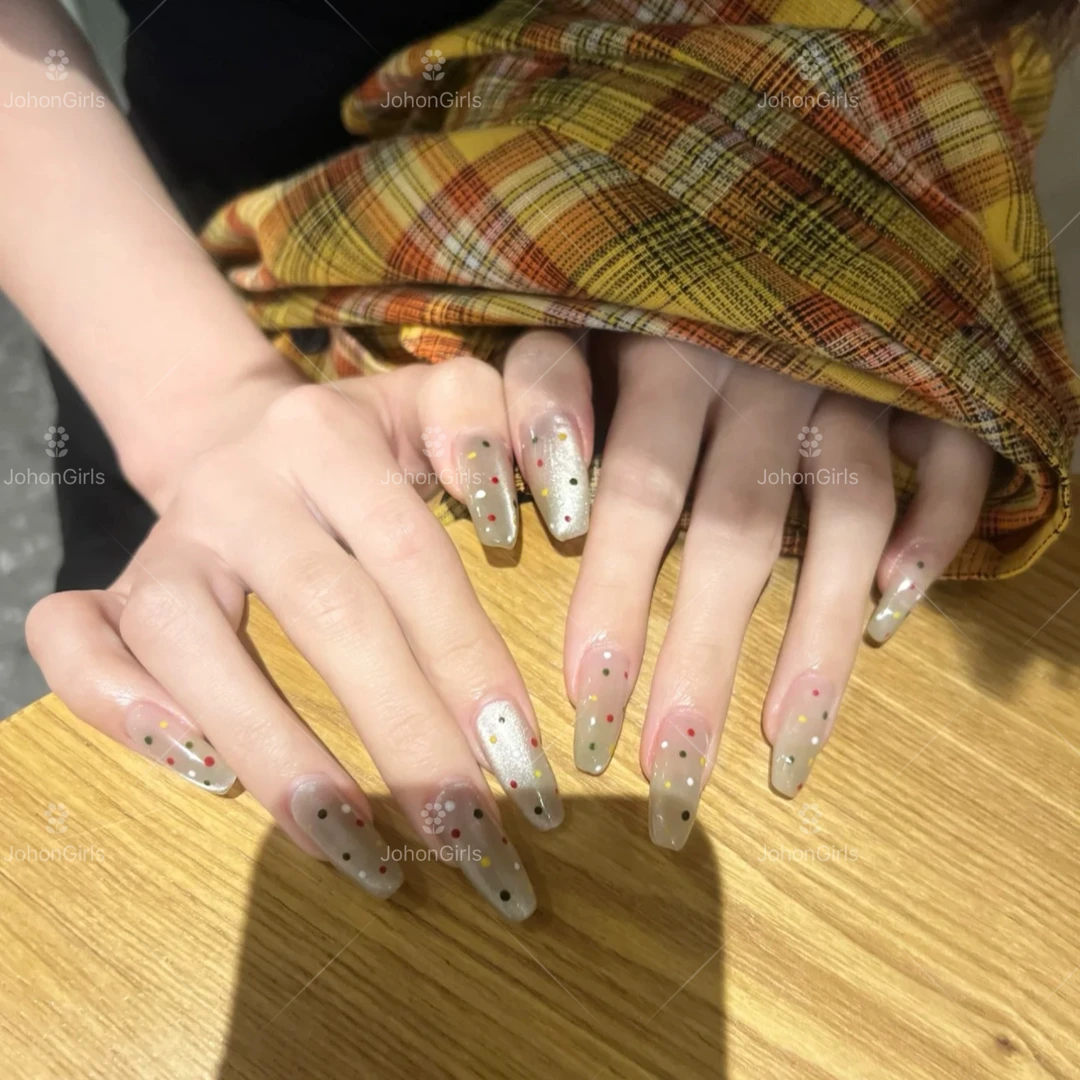 JohonGirls'/琴岛小嫚【 时光波点 】夏日浅咖气质波点手工穿戴甲片