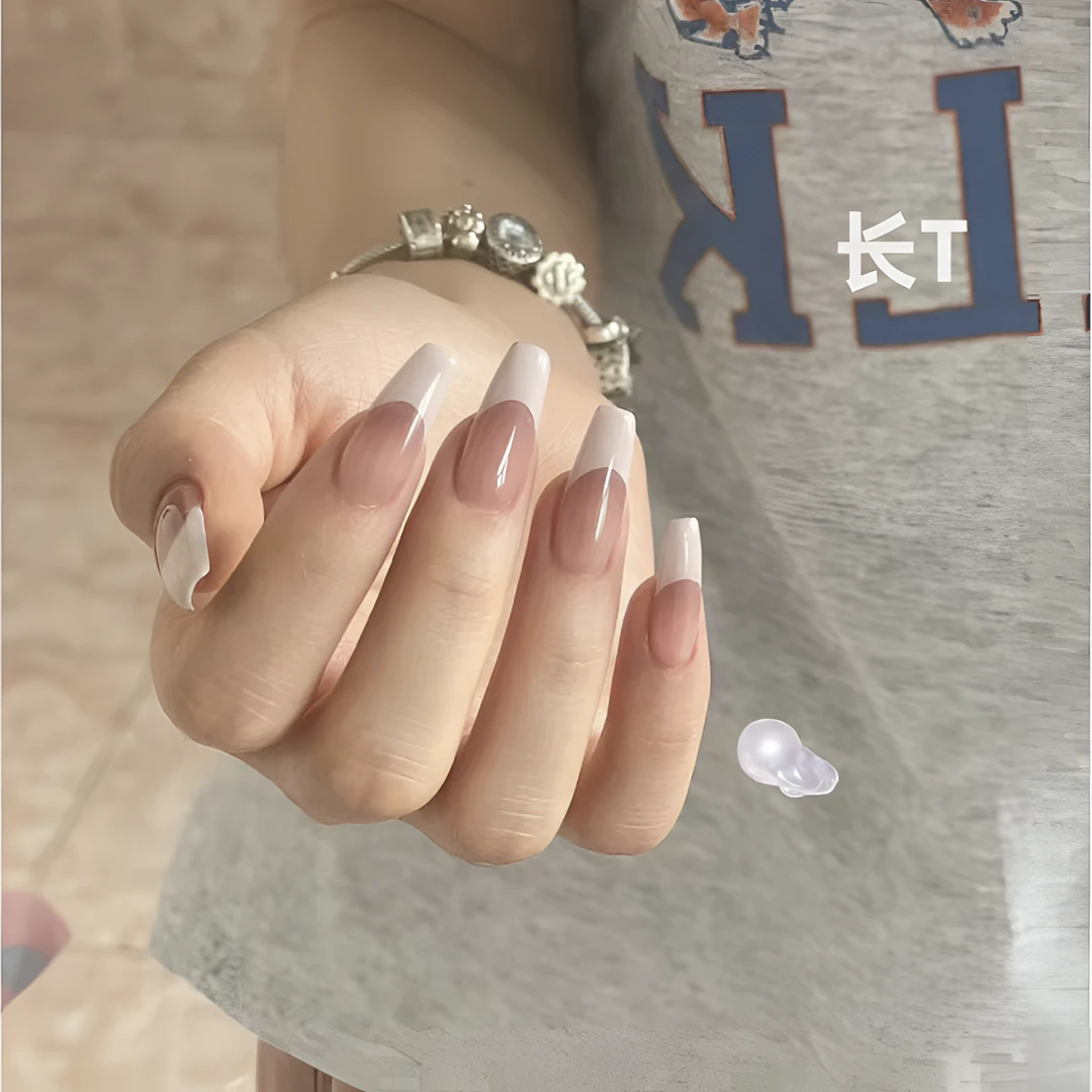 JohonGirls'/琴岛小嫚【法式白桃】夏季法式渐变气质显白手工穿戴甲