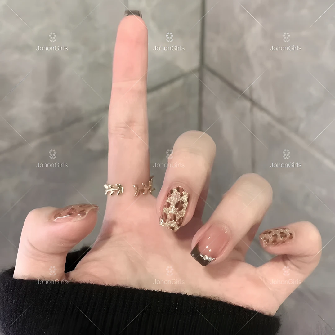 JohonGirls'/琴岛小嫚【豹影星光】春夏法式豹纹高级美甲手工穿戴甲