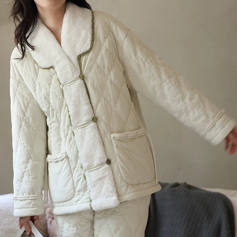 【秋绥冬禧】冬季简约厚套装温柔慵懒三层夹棉简约中式家居服22997