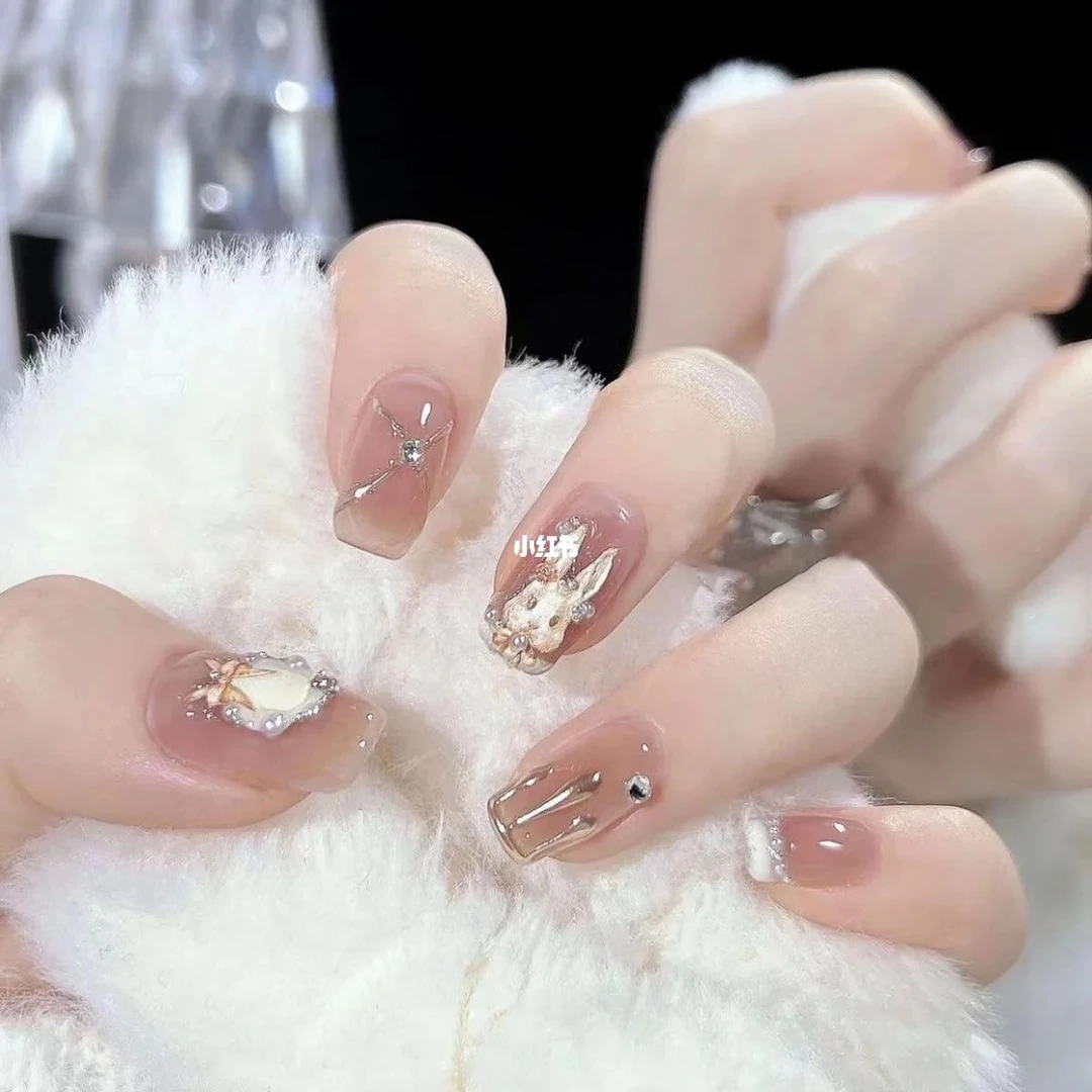 【洛可可兔兔】手工穿戴甲仙女必备温柔气质显白美甲夏季指甲贴