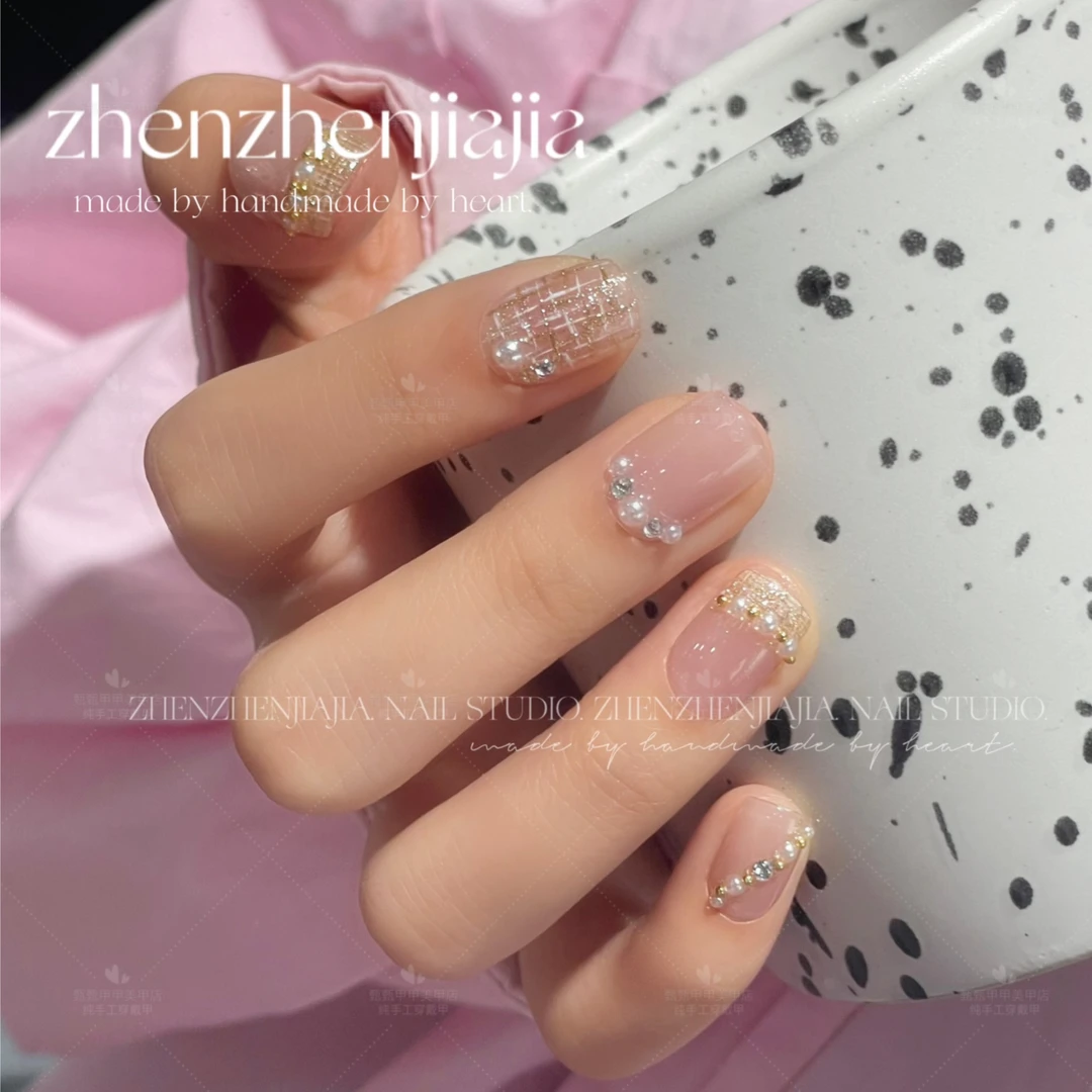 【香香奶茶】手工穿戴甲夏季仙女必备气质显白美甲指甲贴片