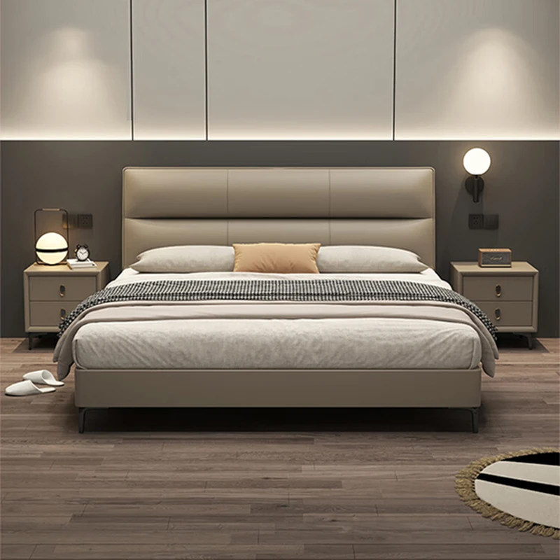 意式极简头层牛皮真皮床主卧大气现代简约轻奢软包床卧室大床婚床