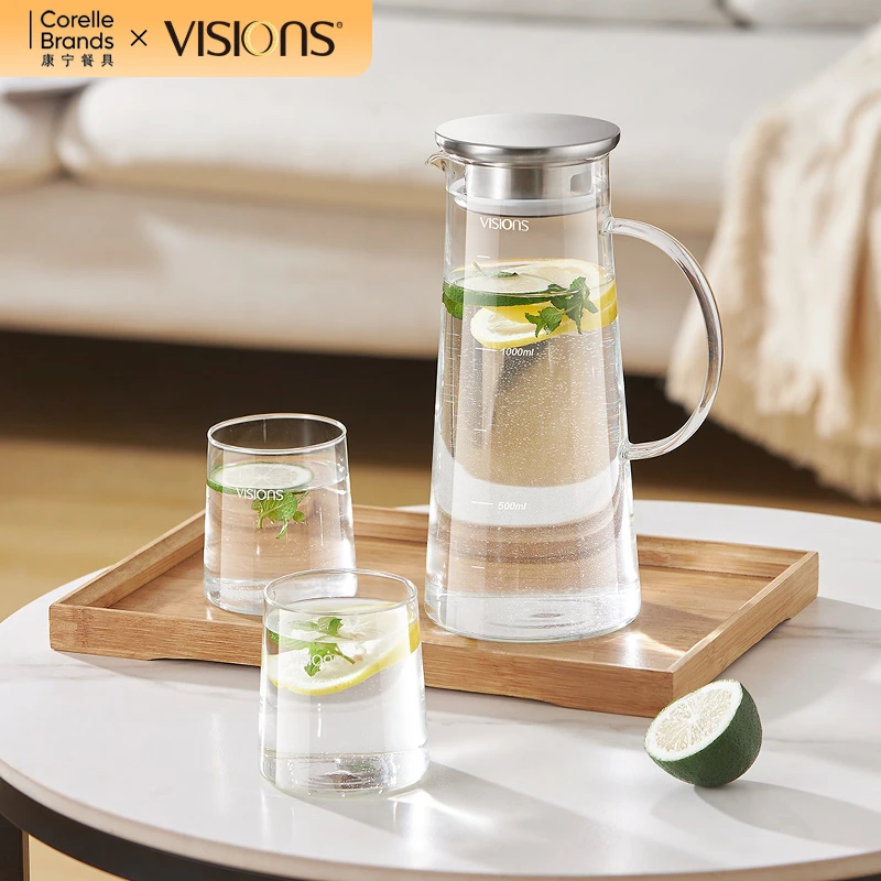 康宁VISIONS沁夏冷水壶套装透明高硼硅玻璃家用水壶1.4L大容量