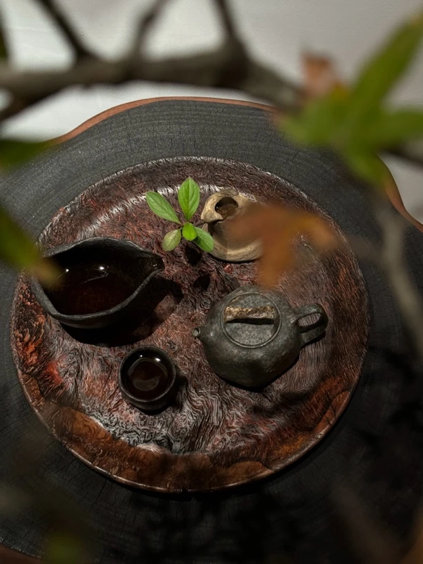 老栎木圆茶盘 孤品 原木干泡 古朴禅意