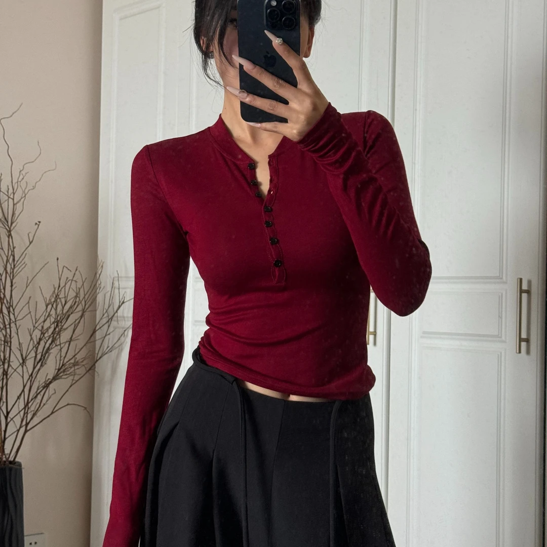 【Glozzzz】 气质亨利领长袖针织衫修身收腰上衣925-1