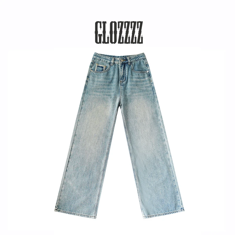 【Glozzzz】水洗磨边口袋设计感直通牛仔裤zw24043