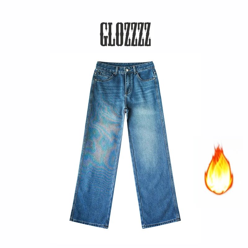 【Glozzzz】大航海家 浅色系高腰宽松阔腿植绒牛仔裤KK-1 88665