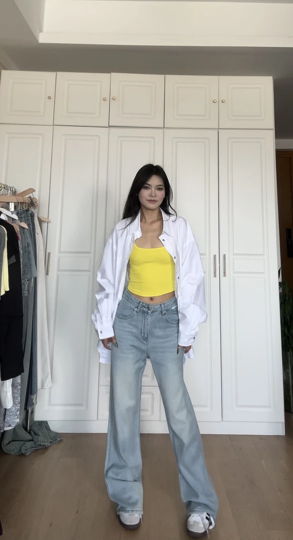 【Glozzzz】美式复古直筒牛仔裤女春装设计感高腰显瘦阔腿裤8813