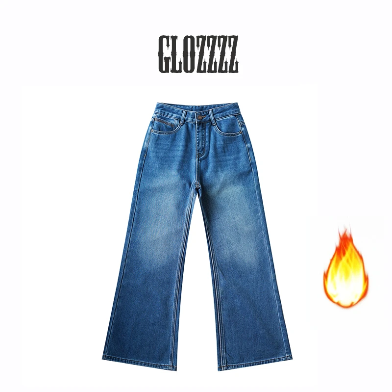 【Glozzzz】 瓦尔登湖 高腰直筒毛感皮标植绒阔腿牛仔裤KK-1 88667