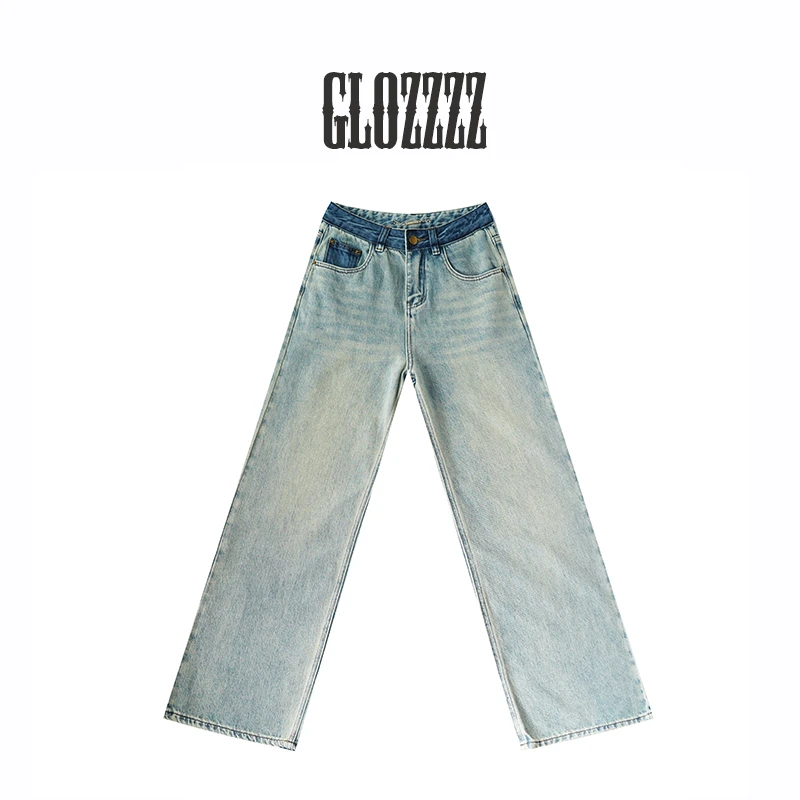【Glozzzz】浅色系蓝屁股水洗直通牛仔裤高腰显瘦垂感阔腿裤zw24033