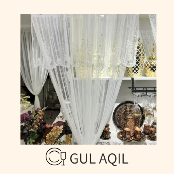 AQIL·阿琦拉·法式白色蕾丝厨房窗帘绣花简单安装装饰花朵白色