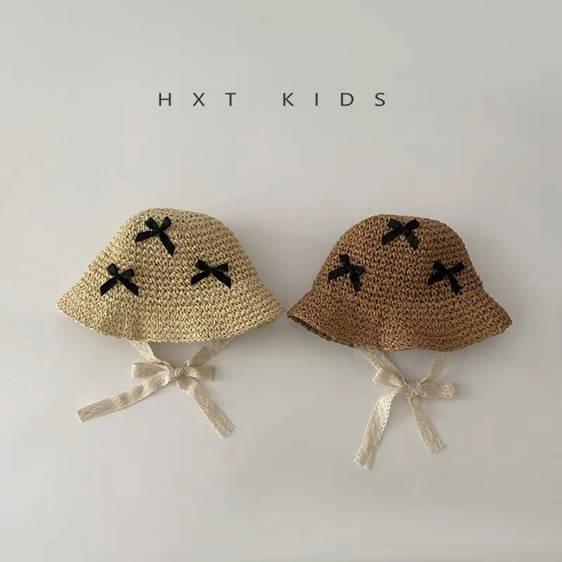 婴幼儿公主蕾丝草帽遮阳帽夏季宝宝大檐渔夫帽男女儿童防晒沙滩帽