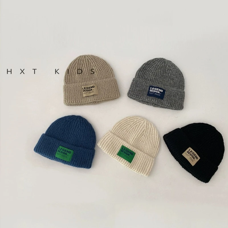 儿童毛线帽秋冬季韩系百搭纯色套头帽子潮童宝宝冬天户外针织帽潮