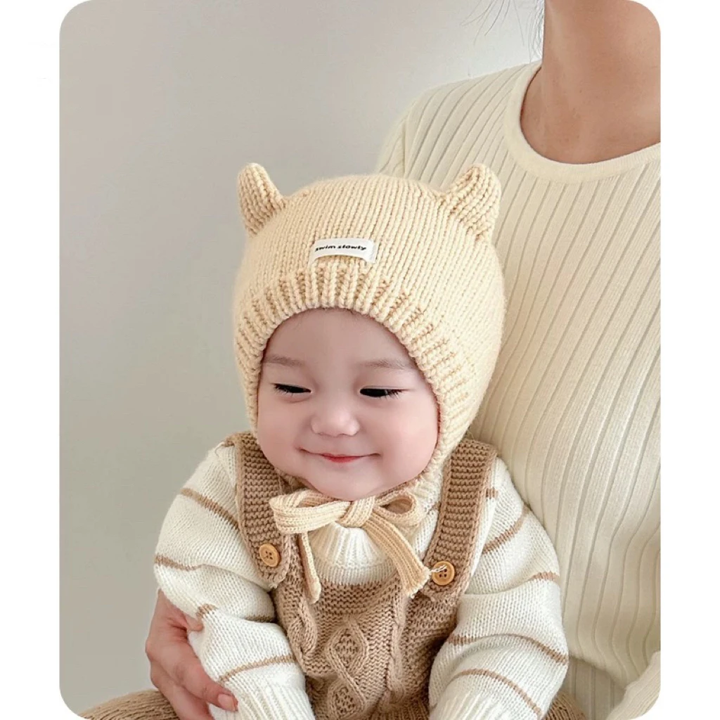 宝宝帽子秋冬季婴儿防风护耳帽男宝女宝保暖套头帽儿童可爱针织帽