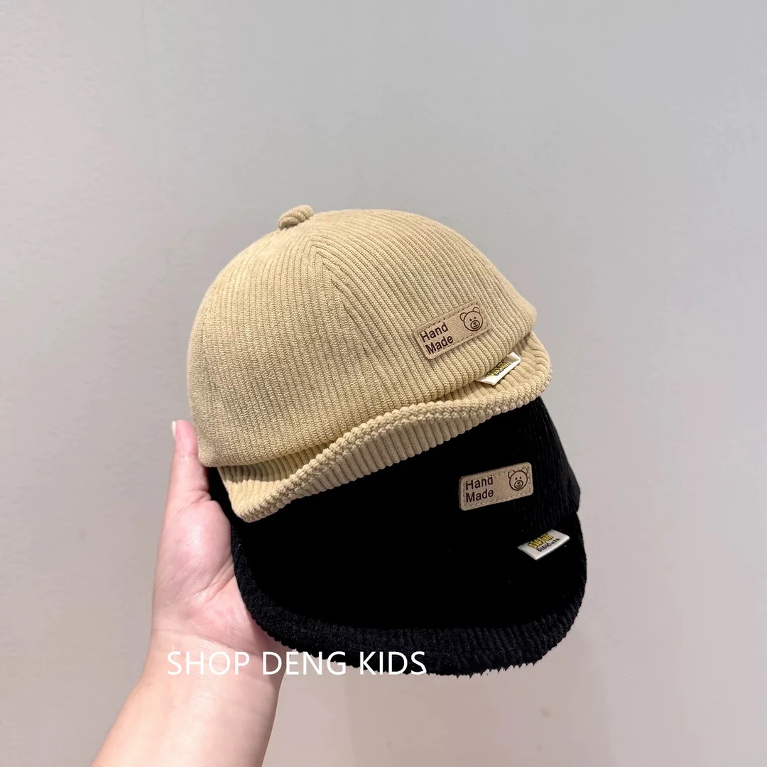 婴儿帽子春秋季鸭舌帽可爱超萌小熊宝宝棒球帽男女童灯芯绒软帽檐