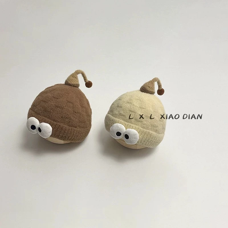 婴儿帽子男宝搞怪眼睛针织套头帽3-6个月婴幼儿女宝宝保暖毛线帽9