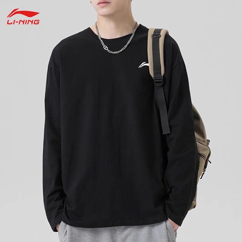 李宁长袖t恤男士秋季2025棉质运动套头衫百搭透气打底衫圆领上衣