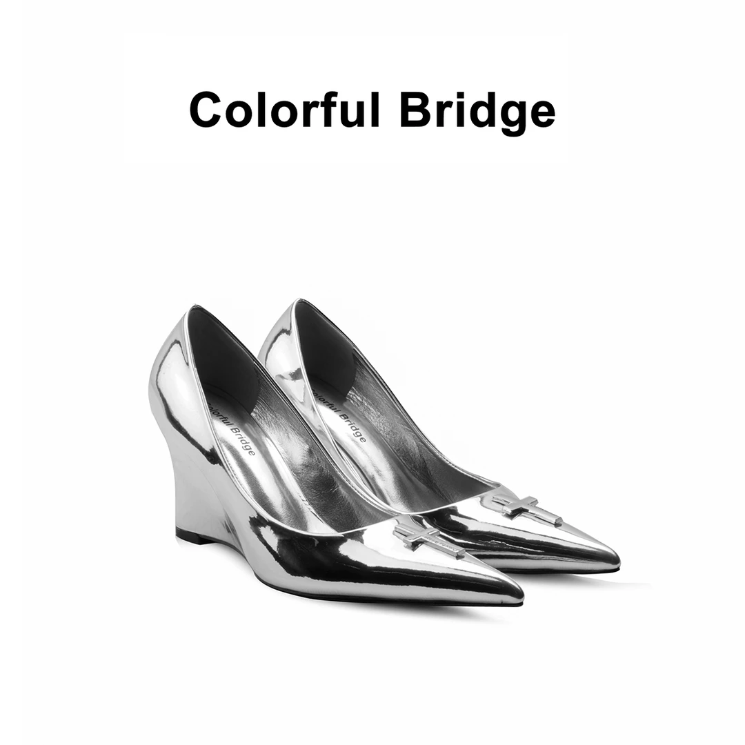 Colorful Bridge丨Crucifix十字架系列 银色坡跟高跟鞋女士单鞋