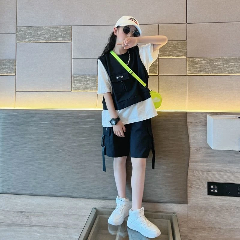 女童运动套装夏季2024新款网红洋气女大童儿童装时髦炸街夏装潮服