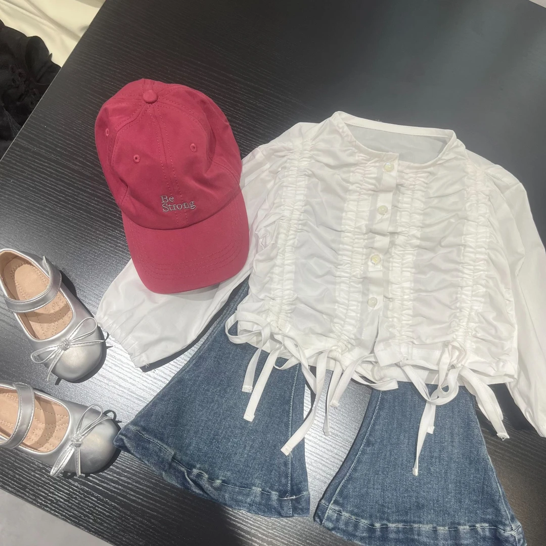 【1】萌娃穿搭小众设计抽绳款长袖衬衫