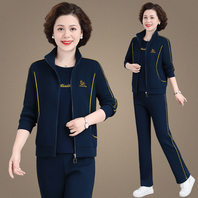 中老年运动套装女春秋季老年人休闲运动服气质妈妈装三件套广场舞