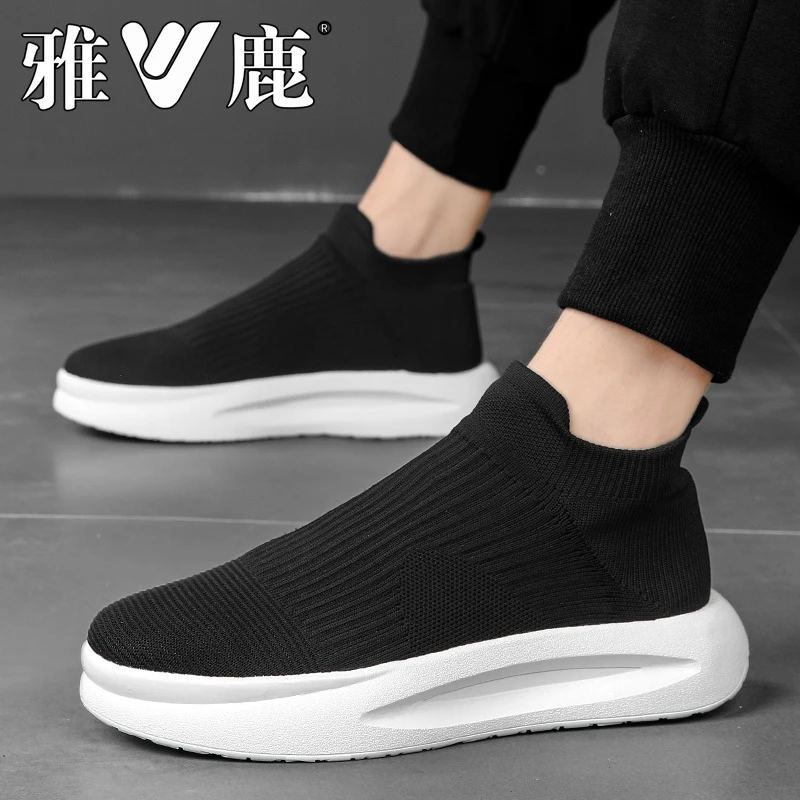 雅鹿官方正品帆布鞋男2024春夏新款透气飞织网面网鞋百搭休闲潮鞋