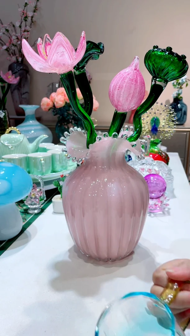 【闪购商品】琉璃手工艺品粉色水滴花瓶  不含花