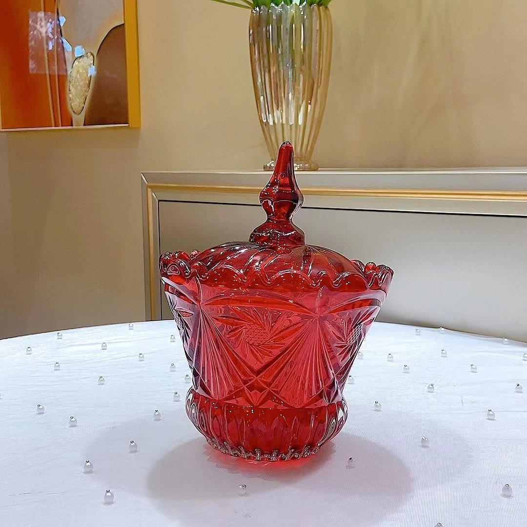 欧美式水晶玻璃茶几餐桌装饰品果罐果篓烟糖果缸带盖