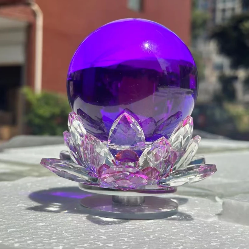 （专属）好运莲莲紫色水晶球莲花摆件