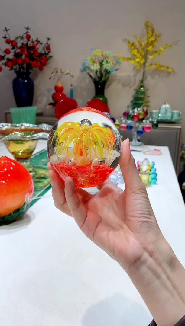【闪购商品】琉璃手工艺品p105黄红花球