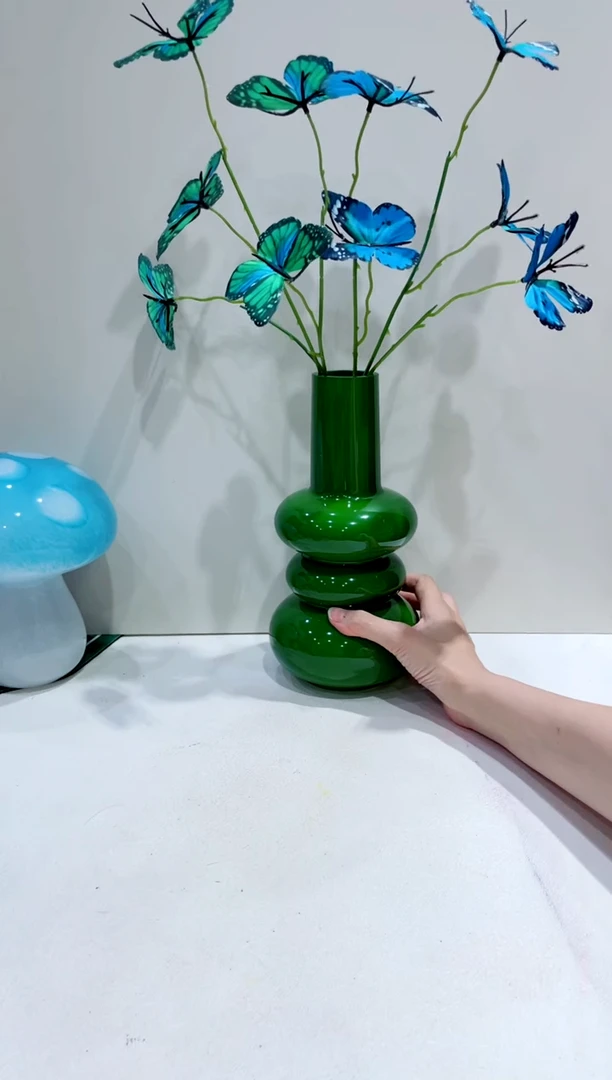 【闪购商品】琉璃手工艺品 绿葫芦丝花瓶+蝴蝶花（蓝+绿）