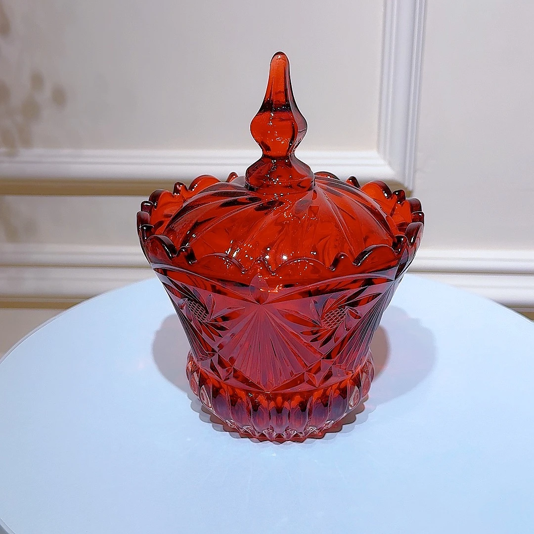 欧美式水晶玻璃茶几餐桌装饰品果罐果篓烟糖果缸带盖。